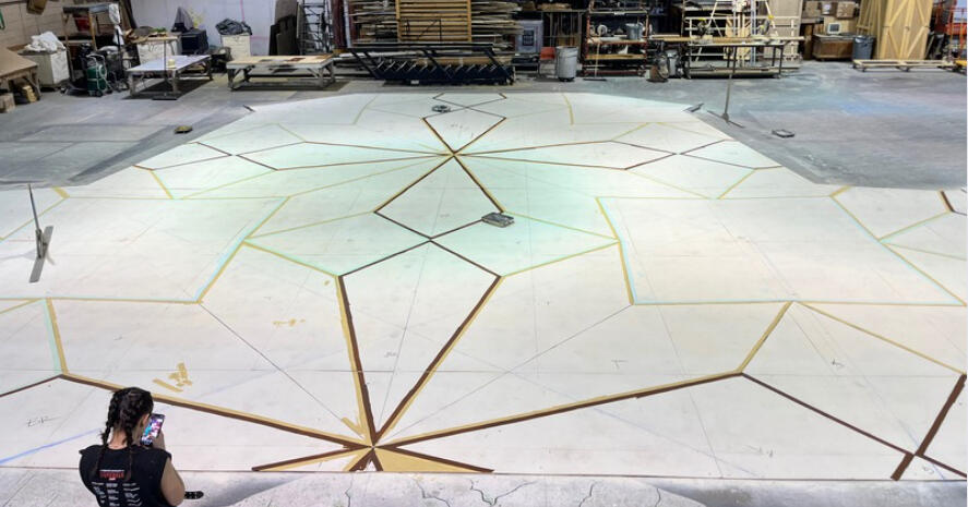 Rodgers & Hammerstein's Cinderella - process photo of the floor paint treatment mapped out