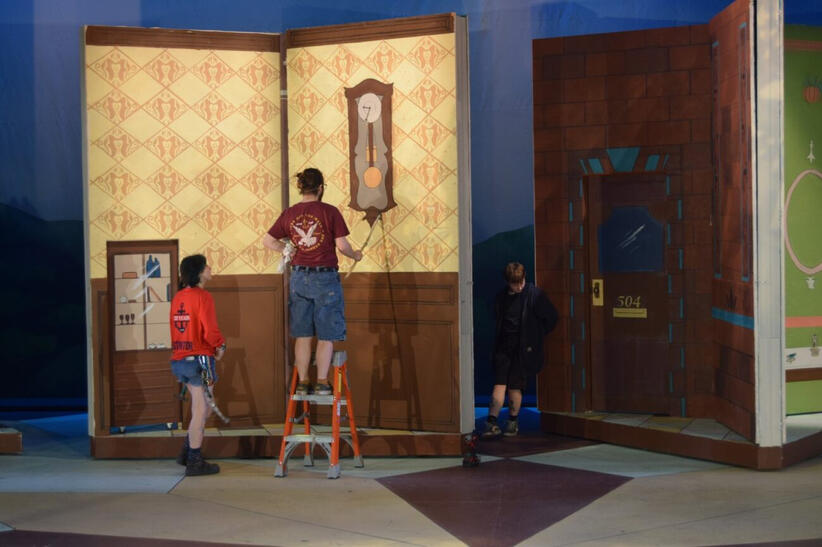 Rodgers &amp; Hammerstein&#39;s Cinderella - process photo, working on periaktoi details