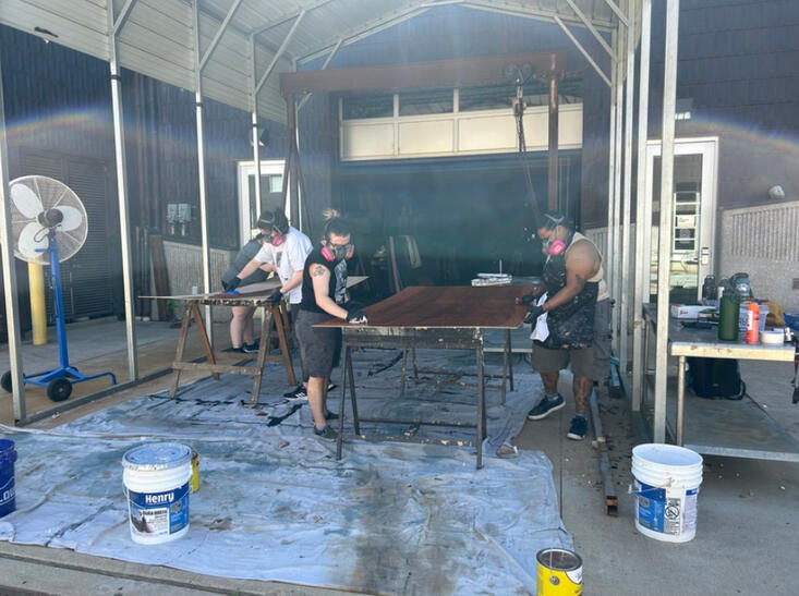 Enough to Let the Light In - process photo, staining sheets of apple wood