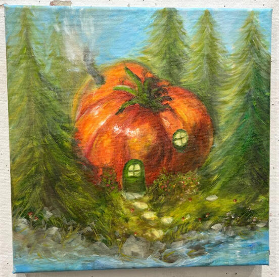 Tomato House, oil on canvas, 12&quot;x12&quot;
