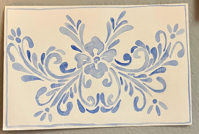 Symmetrical flower design freehand painted