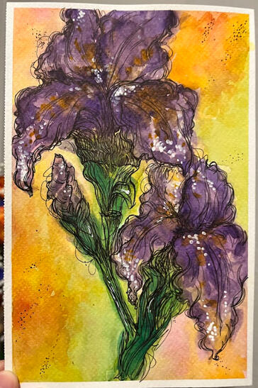 Purple Iris watercolor painting